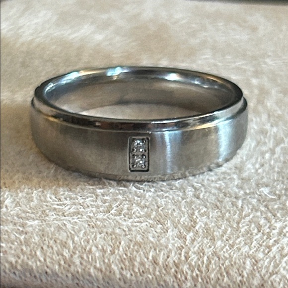 Men’s Stainless Steel Band Ring with Diamond Accent - Picture 1 of 4